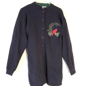 Endless Designs cardinal embroidered blue sweater